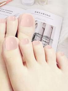 升級您的風格 24 件/套短方形蓮花粉紅色假腳趾甲適合女士和女孩 - 藕粉色 - 查看 1