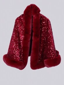 女士重檔刺繡亮片裝飾,輕奢時尚優雅,適用於晚宴和舞會,加厚絨毛披風和圍巾