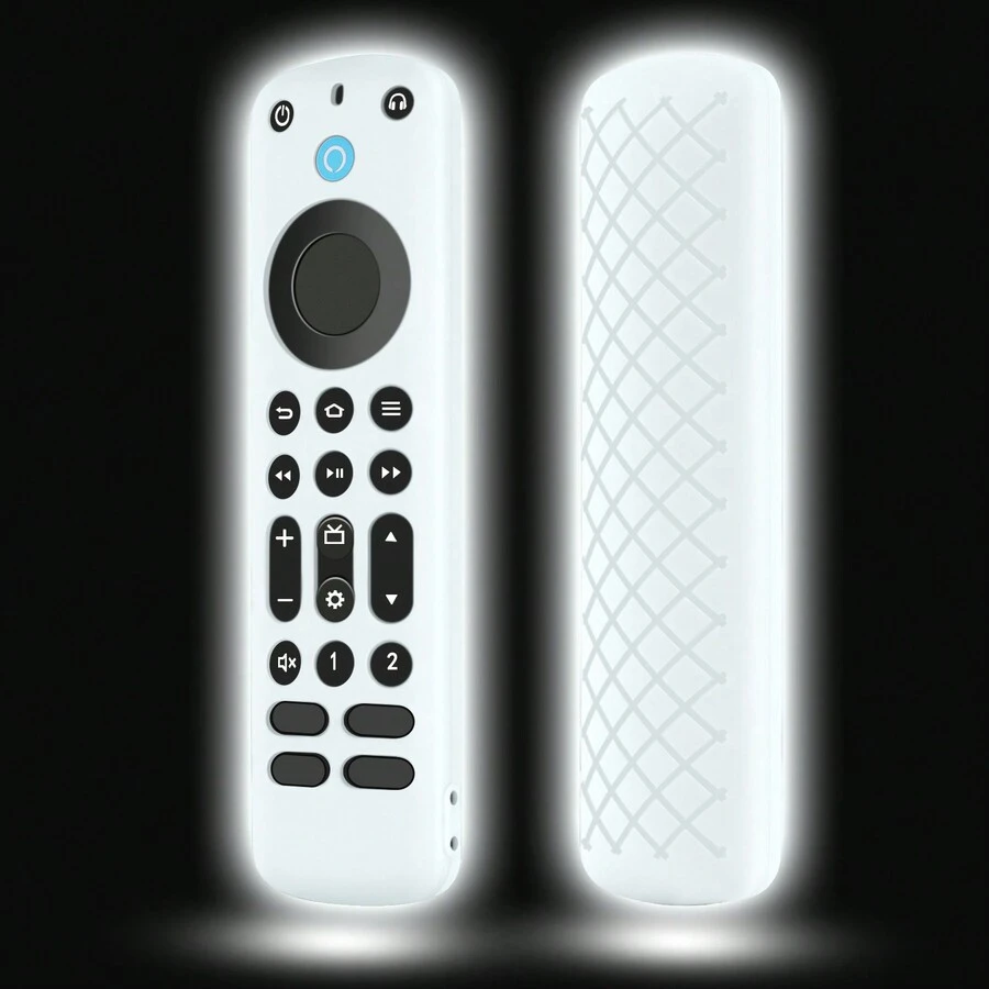 1pc Silicone Non-slip Protective Case For Fire Stick Alexa Voice Remote (pro) With Glow In The Dark Function, White - White - View 1