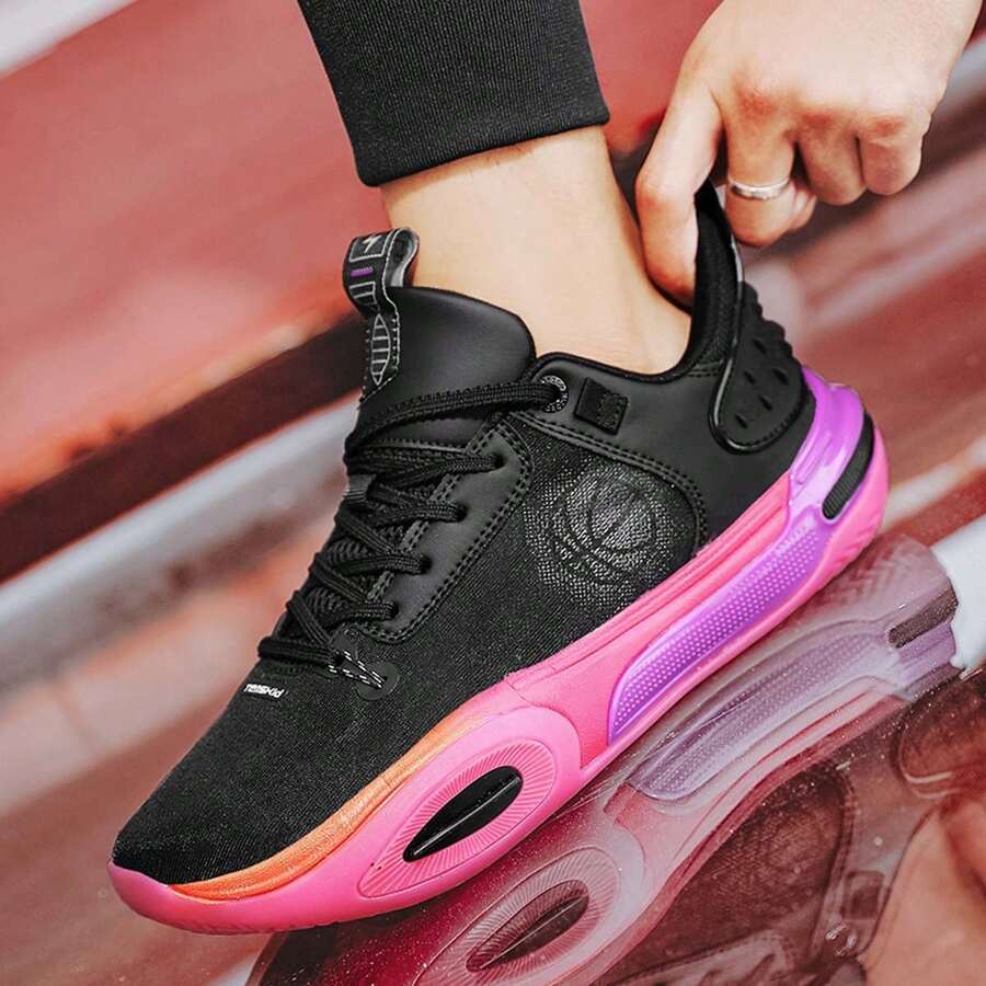 Lightweight, Breathable, Shock-Absorbing, Slip-Resistant, , Classic, Fashionable, Simple, Low-Cut, Fashionable, Practicle Outdoor Sports Basketball Training Shoes For Students - Black - View 1