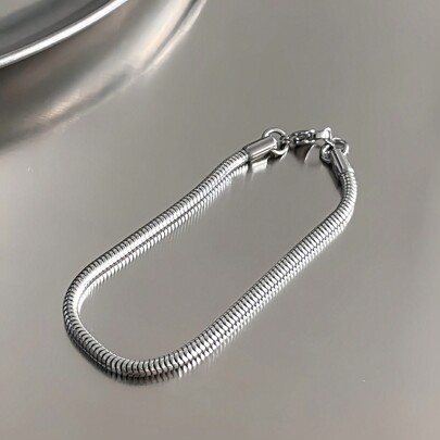1pc Unisex Snake Design Bracelet, Fashionable And Minimalist Style, Suitable For Daily Or Date Wear, Silver Titanium Steel Stainless Steel Jewelry Gift