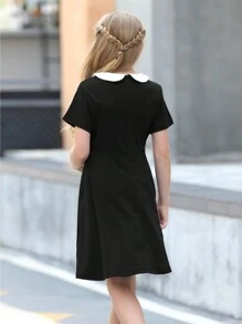 Girls Contrast Collar Dress - Black - View 2