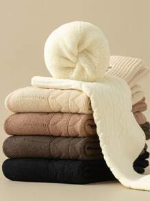 5雙女士冬季厚毛茸茸中筒襪,卡通和純色設計 - 彩色 - 查看 2