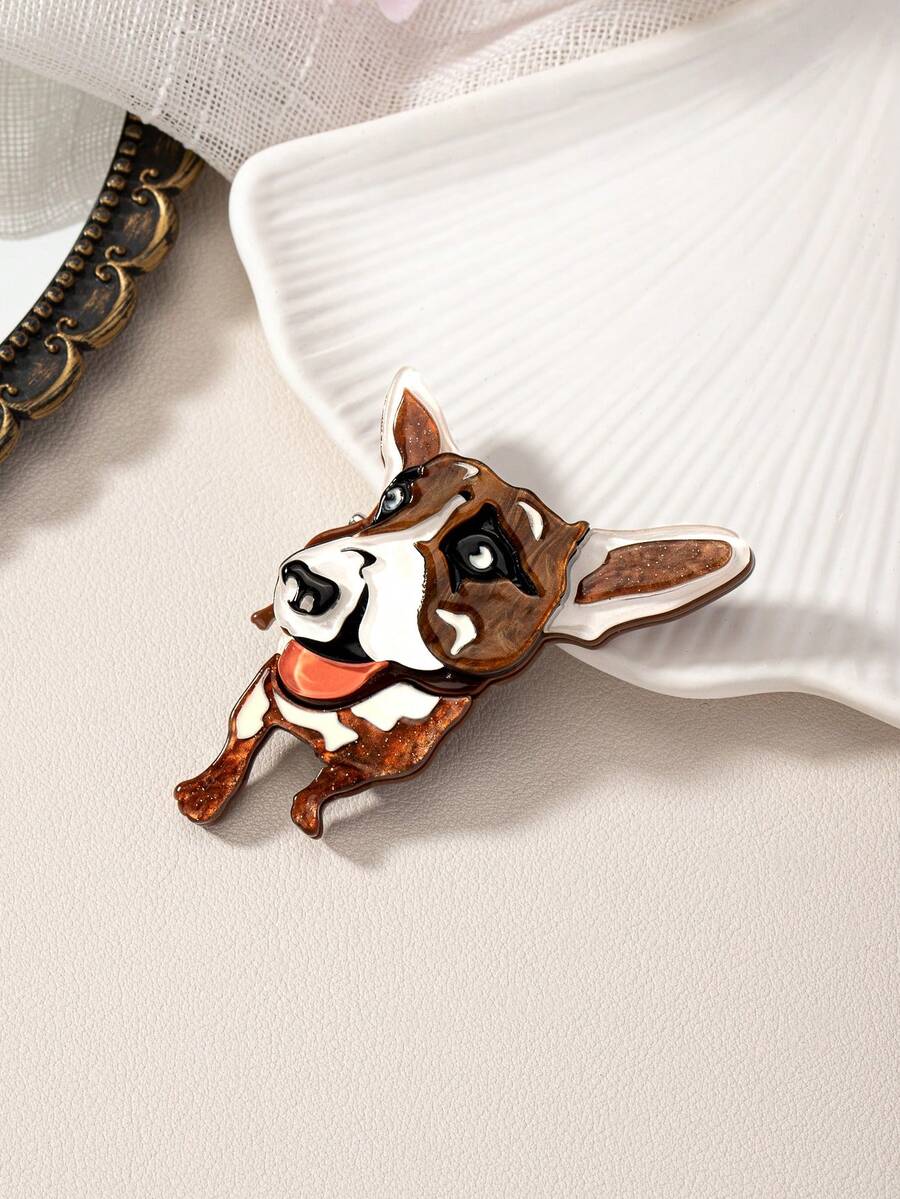 1pc Fashionable Acrylic Material Dog Shaped Brooch - Brown - View 1