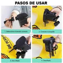 Bomba de aire Inflador Portátil 160w Bombas De Aire Compresor Eléctrico Lagom Gr-109 Lebecom Inflar Y Desinflar Para Colchon Piscina Alberca Inflable 3 Boquillas S/m/l Accessorio Deportivo De Camping Alta Potencia - Negro - Ver 7