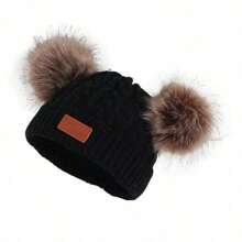 3pcs Children's Windproof & Warmth Hat Scarf Glove Set, New Style Double Ball Plush Knit Baby Cap, Suitable For Outdoor Activities In Autumn And Winter, A Perfect Christmas Gift For Kids
