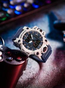 SANDA Top Brand Luxury Dual Display Men Watches Waterproof Outdoor Sports Watch  Man Alarm Stopwatch Quartz Wristwatch Male Digital Clock Electronic Multifunctional 12/24 Hour Stopwatch Date Week Calendar For Birthday Christmas Halloween Gifts Unisex Women Boys Girls Student Teenages Street Wear Fashion Back To School Supplies