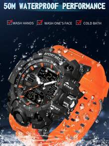 SANDA Top Brand Luxury Dual Display Men Watches Waterproof Outdoor Sports Watch  Man Alarm Stopwatch Quartz Wristwatch Male Digital Clock Electronic Multifunctional 12/24 Hour Stopwatch Date Week Calendar For Birthday Christmas Halloween Gifts Unisex Women Boys Girls Student Teenages Street Wear Fashion Back To School Supplies