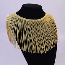 ZNZAKKA 2.5碼金色流蘇蕾絲流蘇帶,適用於拉丁裙服、舞裙、窗簾、裝飾、鏈條、縫紉手工藝品、衣服、家庭派對裝飾5.5英寸寬 - 金色 - 查看 1
