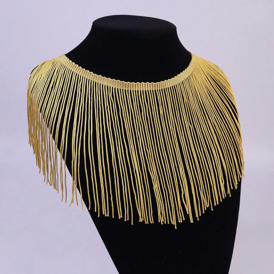 ZNZAKKA 2.5碼金色流蘇蕾絲流蘇帶,適用於拉丁裙服、舞裙、窗簾、裝飾、鏈條、縫紉手工藝品、衣服、家庭派對裝飾5.5英寸寬 - 金色 - 查看 1