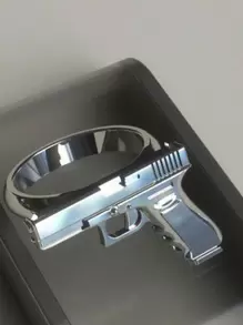 1pc Simple Style Punk Vintage Six Star & Handgun Shaped Men's Ring - Silver - View 3