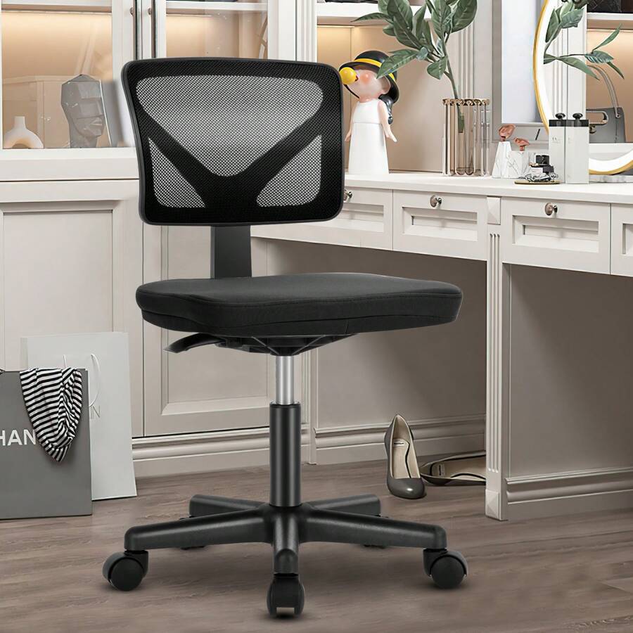 Sweetcrispy Home Office Desk Chair Ergonomic Armless Adjustable Height Low-Back Mesh - 黑色 - 查看 1