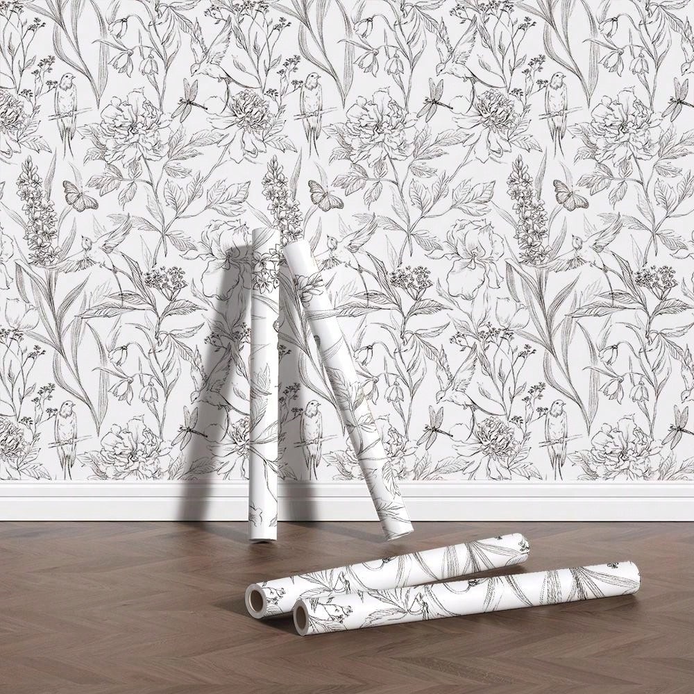 117.32*393.7 Inch/ 17.32*118.11 Inch Flowers & Birds White HandPainted