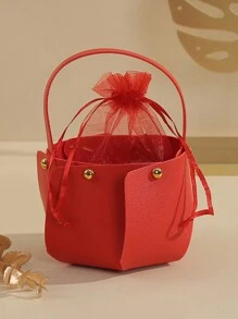 1入紅色聖誕蘋果袋皮質托特桶包,糖果袋用於跨年禮物