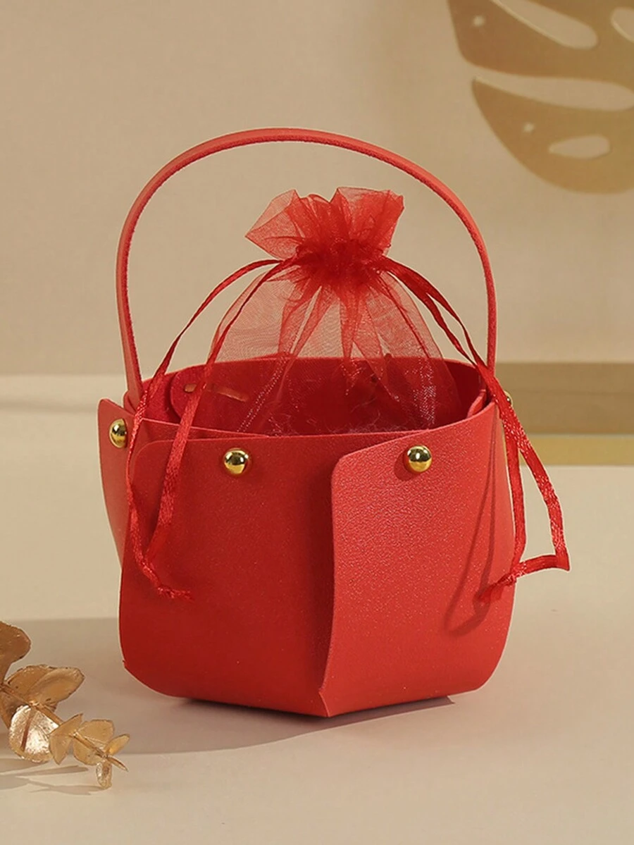 1入紅色聖誕蘋果袋皮質托特桶包,糖果袋用於跨年禮物