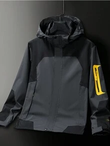 男士运动风衣、防水夹克，带可拆卸兜帽 - 灰色 - 查看 4
