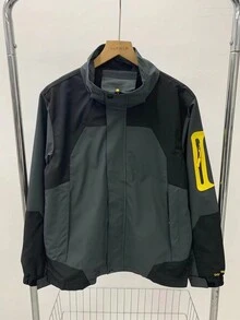 男士运动风衣、防水夹克，带可拆卸兜帽 - 灰色 - 查看 5