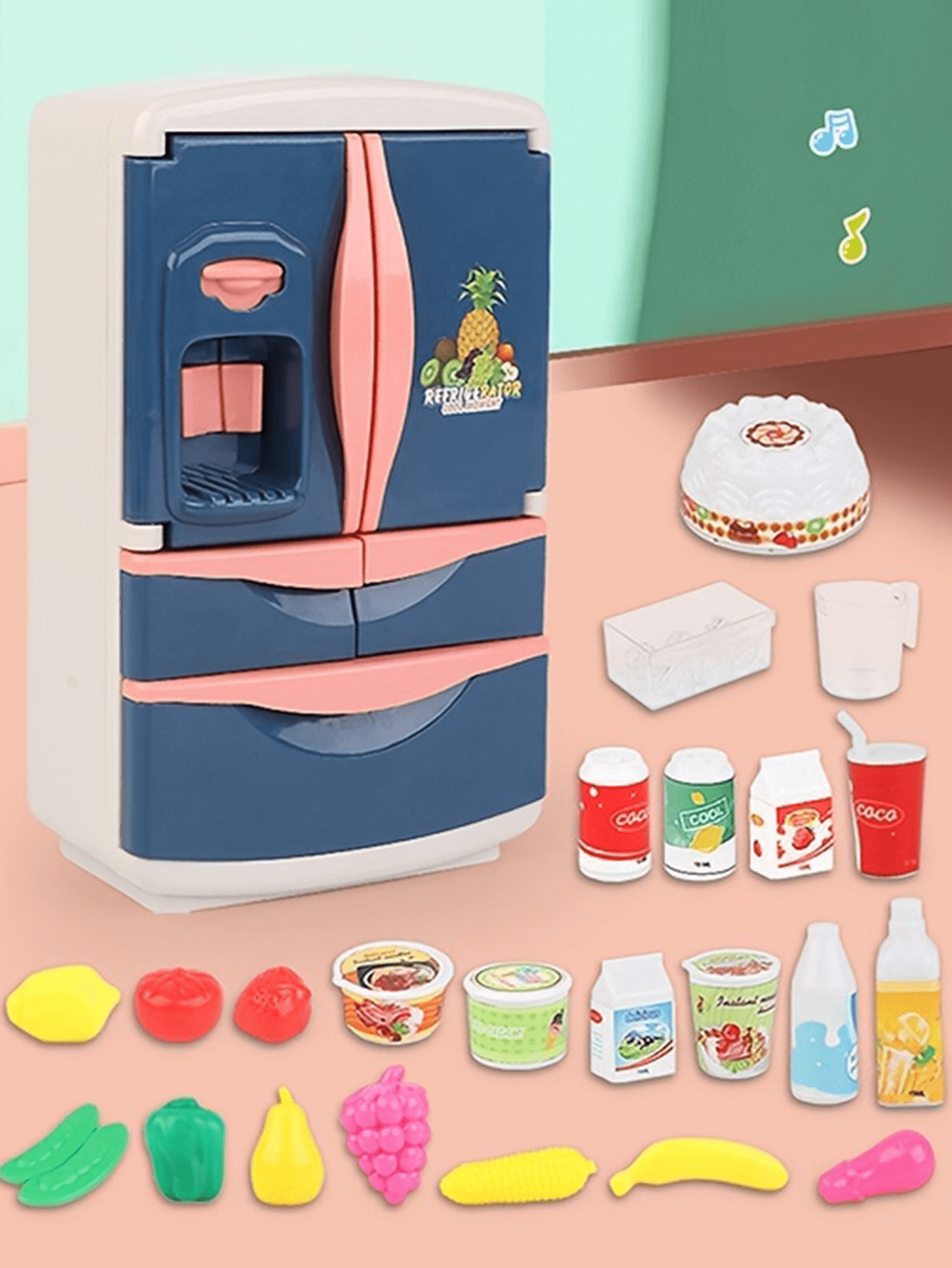 Refridge Simulation Toys For Kids, With Fog, Music & Lights, Kitchens Refrigerator Play Set For