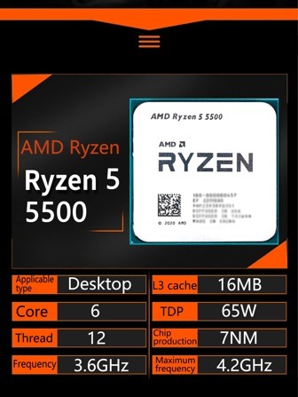 AMD Ryzen 5 R5 5500 3.6GHz 6-Core 12-Thread CPU Processor 7NM L3=16M Socket LGA AM4 desktop processor cpu computer component pc gaming