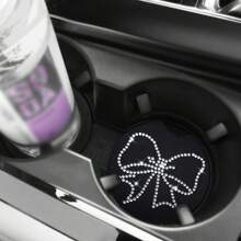 時尚方便的鑲嵌鑽石咖啡杯托防滑墊,附壓紋紋路背部適用於汽車 - 黑色 - 查看 3