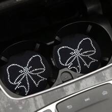 時尚方便的鑲嵌鑽石咖啡杯托防滑墊,附壓紋紋路背部適用於汽車 - 黑色 - 查看 1