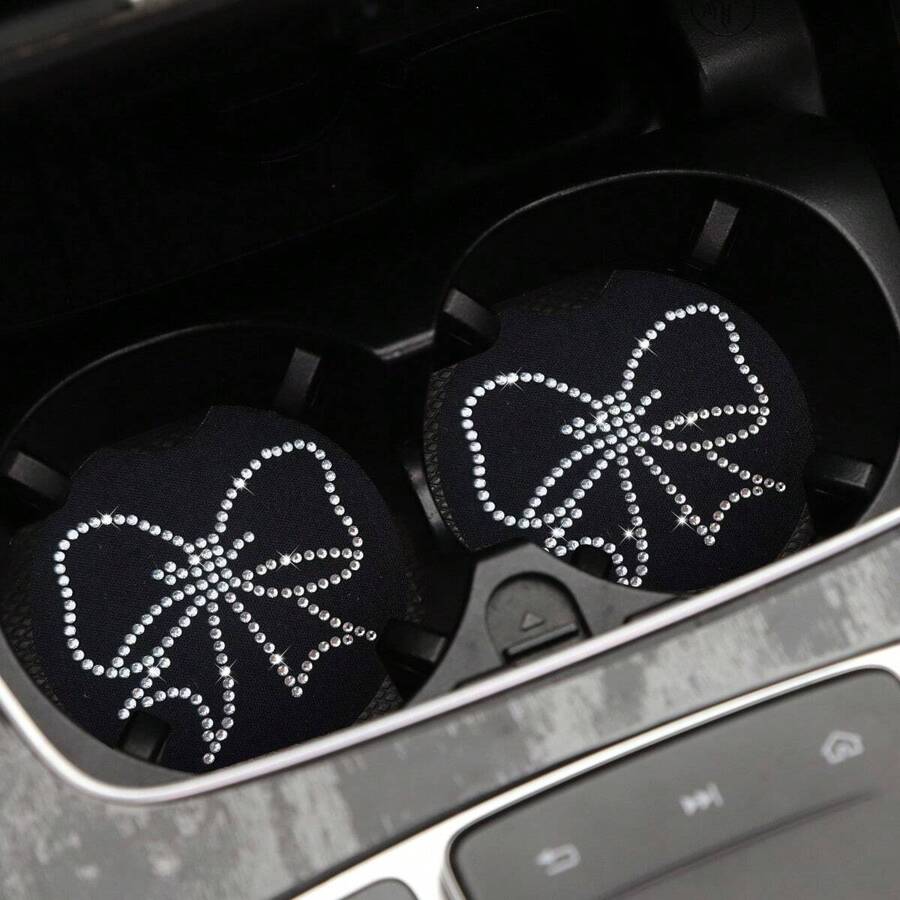時尚方便的鑲嵌鑽石咖啡杯托防滑墊,附壓紋紋路背部適用於汽車 - 黑色 - 查看 1