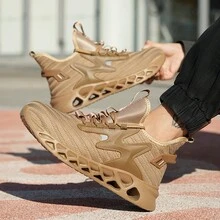 男士钢头安全工作鞋，防滑轻便，EVA鞋底透气，适用于工业、建筑、园艺、仓库、日常维护工作、安全培训、户外工作、徒步旅行、攀岩等，防刺穿防挤压，适合建筑作业和日常穿着，钢头靴 - 卡其色 - 查看 5