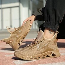 男士钢头安全工作鞋，防滑轻便，EVA鞋底透气，适用于工业、建筑、园艺、仓库、日常维护工作、安全培训、户外工作、徒步旅行、攀岩等，防刺穿防挤压，适合建筑作业和日常穿着，钢头靴 - 卡其色 - 查看 4