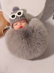 1pc Plush Baby Keychain/Key Fob Decor - Grey - View 9