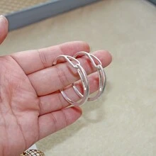 1對復古中空c型造型耳環,簡約經典的金屬時尚配件 - 復古銀色 - 查看 7