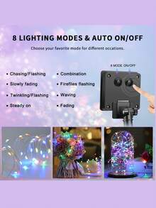 1入組室外太陽能引導燈串燈,8種燈光模式,防水銅線燈,適用於花園、樹木、聖誕派對、萬聖節裝飾 - 彩色 - 查看 5