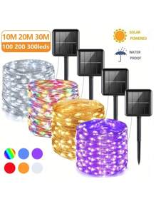 1入組室外太陽能引導燈串燈,8種燈光模式,防水銅線燈,適用於花園、樹木、聖誕派對、萬聖節裝飾 - 彩色 - 查看 2