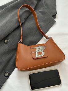 金屬裝飾 Pu 皮革長方形單肩包,實用,適合日常休閒都市街頭風格,女士斜挎包,四季小方包