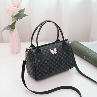 Sac À Bandoulière Décontracté Pour Filles, Sac À Main Léger En Forme De Cylindre Avec Décor Papillon, Sac De Transport