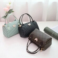 Butterfly Decor Pillow Bag, Girls Casual Shoulder Bag, Lightweight Hand Bag Cylinder Tote Bag