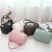 Butterfly Decor Pillow Bag, Girls Casual Shoulder Bag, Lightweight Hand Bag Cylinder Tote Bag