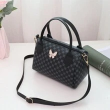 Butterfly Decor Pillow Bag, Girls Casual Shoulder Bag, Lightweight Hand Bag Cylinder Tote Bag