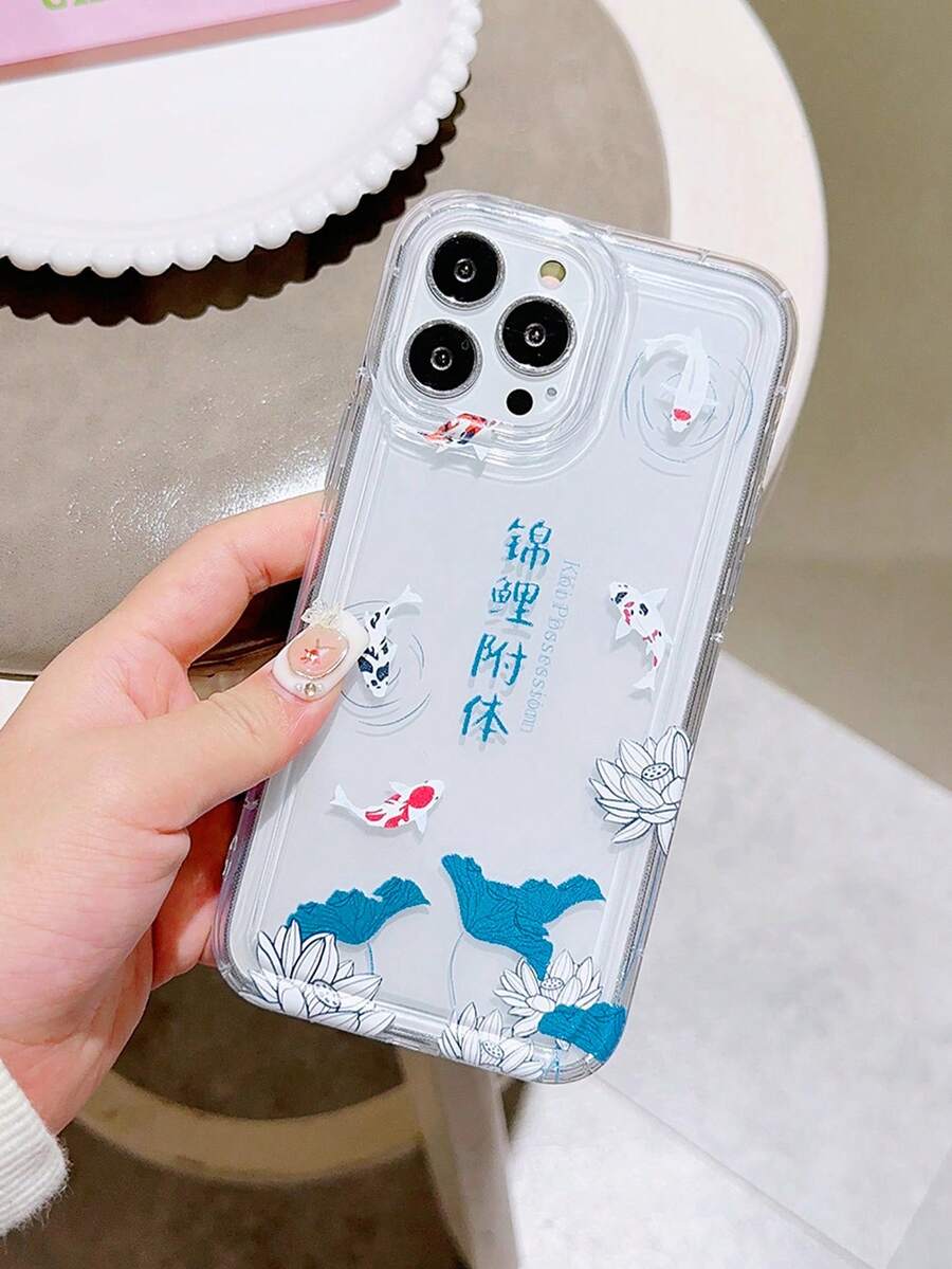 Koi Fish Patterned Air Cushion Phone Case With Frame Compatible With Iphone - Multicolor - View 1