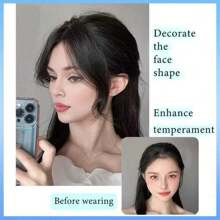 黑色假髮短劉海片,仿自然額假髮,中分頂部髮塊 - 黑色 - 查看 3