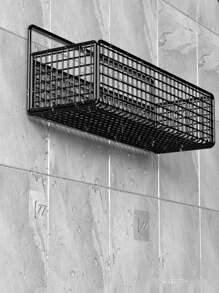 1片矩形儲物架,可掛壁不需鑽孔,適用於馬桶、浴室、淋浴、洗臉盆儲物 - 黑色 - 查看 5