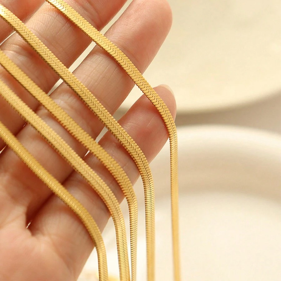 18K Gold Plated 1pc Luxury Elegant Gold Silver Color Blade Chain Necklace For Women Clavicular Chain Stainless Steel Jewelry Fashion Valentine's Day Chinese New Year Gift - Yellow Gold - View 1