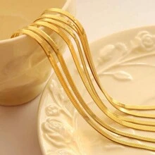 18K Gold Plated 1pc Luxury Elegant Gold Silver Color Blade Chain Necklace For Women Clavicular Chain Stainless Steel Jewelry Fashion Valentine's Day Chinese New Year Gift - Yellow Gold - View 4