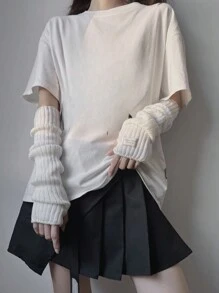 xianuoxiucai 1對女性白色暖暖的手臂套,帶標籤裝飾,秋冬日常穿著/約會/外出時的時尚休閒風格 - 白色 - 查看 2