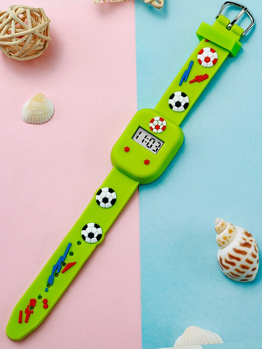 1入組3d卡通矽膠看足球童錶電子錶 - 綠色 - 查看 1