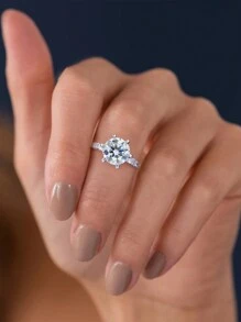 ESBERRY 1Pc 3ct White Moissanite  Engagement Ring Wedding Band For Women S925 Sterling Silver Eternity Ring Promise Ring Anniversary Ring  Luxury Jewelry Gifts Bridal Jewelry Rhinestone Diamond Ring - Silver - View 4