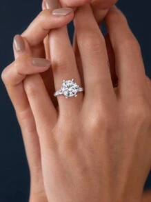 ESBERRY 1Pc 3ct White Moissanite  Engagement Ring Wedding Band For Women S925 Sterling Silver Eternity Ring Promise Ring Anniversary Ring  Luxury Jewelry Gifts Bridal Jewelry Rhinestone Diamond Ring - Silver - View 6