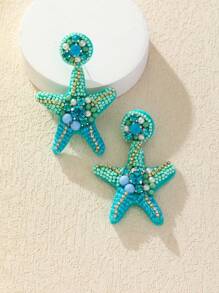 WinLeaf WinLeaf 1 Pair Heavy-Duty Starfish Shaped Rice Bead & Rhinestone Earrings