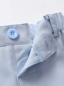 Baby Boys' Sky Blue Elastic Waist Plain Basic Pants, Suitable For Daily Wear In Spring And Autumn - Blue - View 5