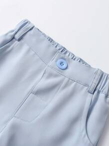 Baby Boys' Sky Blue Elastic Waist Plain Basic Pants, Suitable For Daily Wear In Spring And Autumn - Blue - View 3