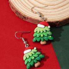 2pcs Fashion Christmas Tree Earrings For Women Girls Cartoon Resin Dangle Earrings Jewelry Xmas Festival Gifts
